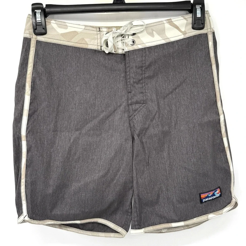 Patagonia Board Shorts Mens 29 Gray Scallop Hem Wavefarer Camo 86731 SP19
